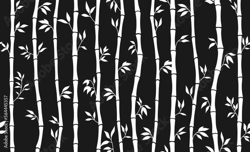 Fototapeta Naklejka Na Ścianę i Meble -  Bamboo stem and leaf seamless pattern. Exotic abstract natural plant boundless wallpaper ink style ornament. Asian sticks bamboo repeat scrapbook texture. Traditional tree leaves decoration print