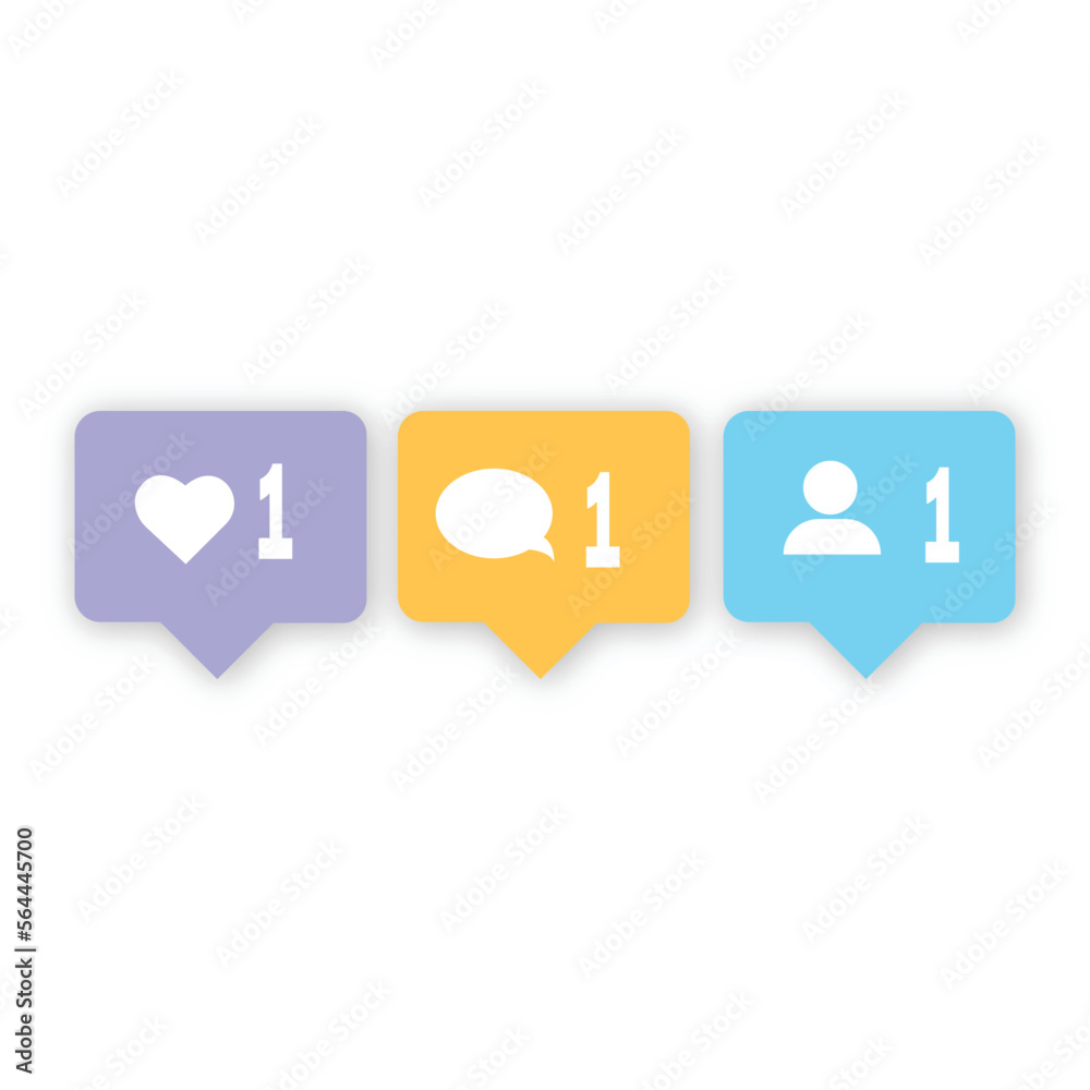 Social media set notifications icons: like, follower, comment. Vector illustration. . symbol for web site Computer and mobile vector. Social media set notifications icons: like, follower, comment. Vector illustration. . symbol for web site Computer and mobile vector.