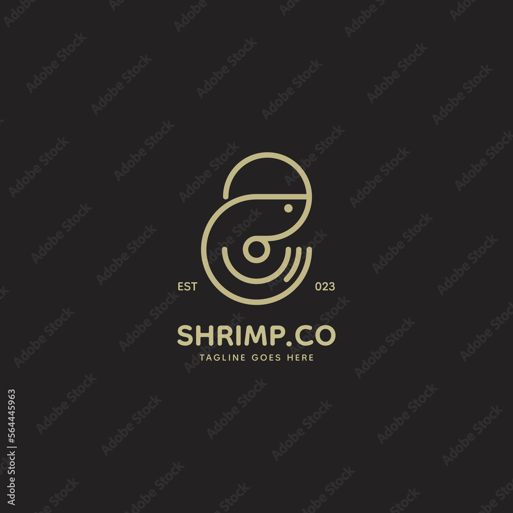 Vector Logo Illustration Shrimp Line Art Style.