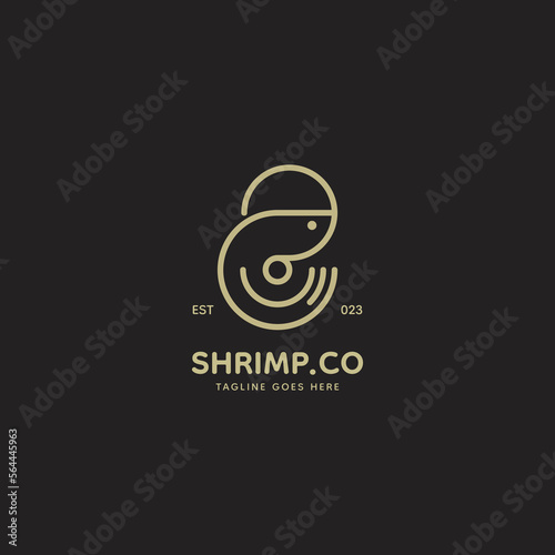 Vector Logo Illustration Shrimp Line Art Style.