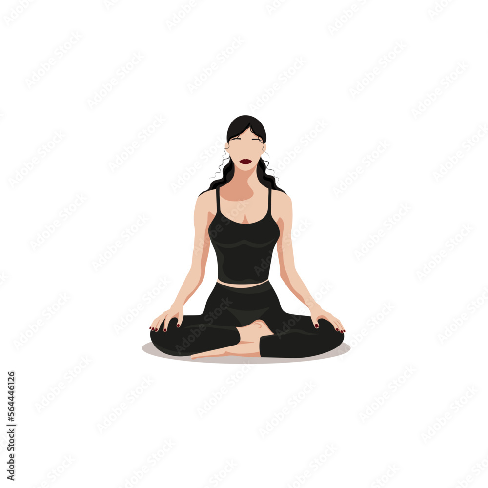 Fototapeta premium A girl does yoga in a lotus position on a white background. The concept of meditation, yoga and a healthy lifestyle. Faceless style. Vector illustration.