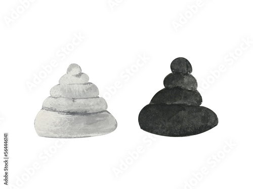 watercolor spa zen stones. hand drawn illustration png. Traditional oriental. asia art style 