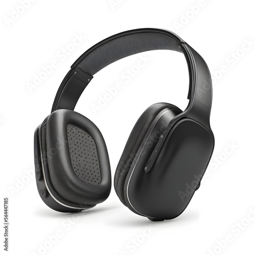 Modern black wireless headphones isolated on white background made with Generative AI