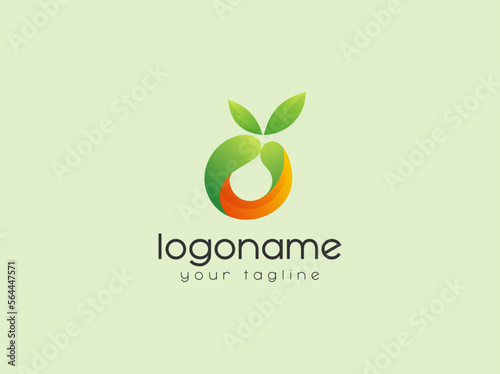 Letter O with fresh leaf gradient logo design vector