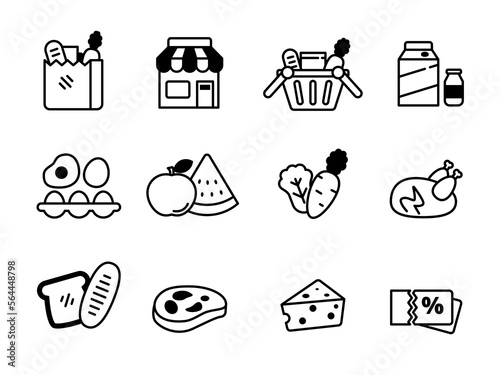 Set of grocery icons with black color isolated on white background