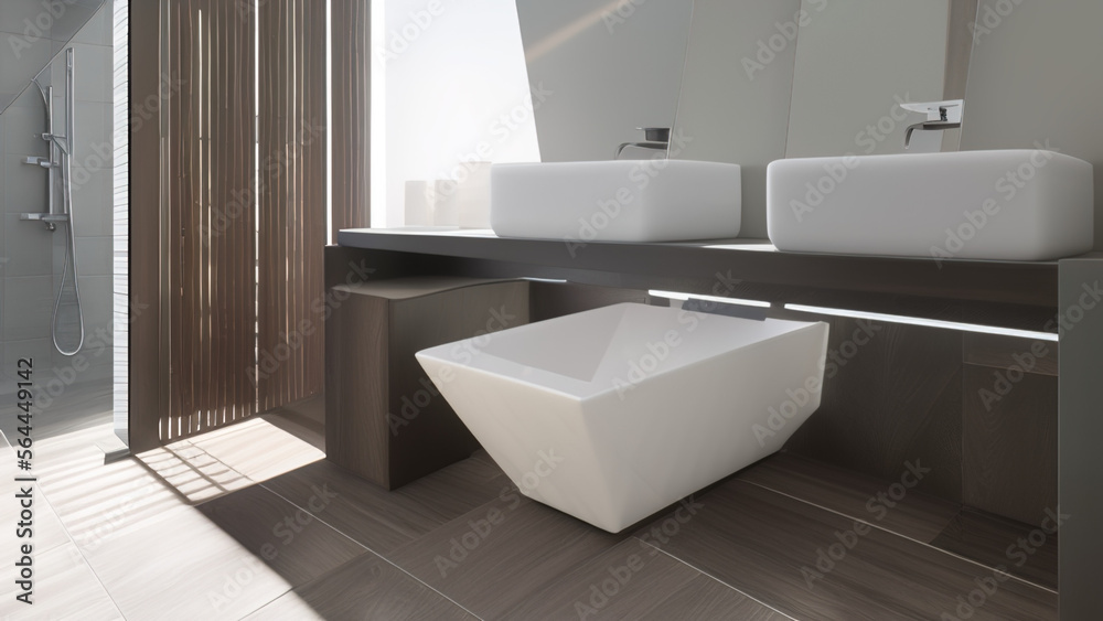 Fototapeta premium modern bathroom, bathtub, postmodern, Generative AI