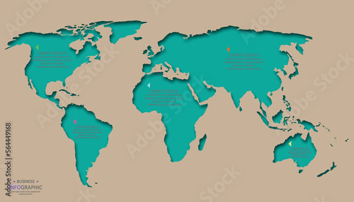 Fototapeta Naklejka Na Ścianę i Meble -  Infographic Vector world map background with long shadow and flat design style, clean and modern.