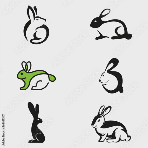 collection set of Rabbit vector cartoon icons. Isolated cartoon set icon animal, rabbit silhouettes on white background, rabbit floral bunny silhouette, paper cut zodiac symbol - vector illustration