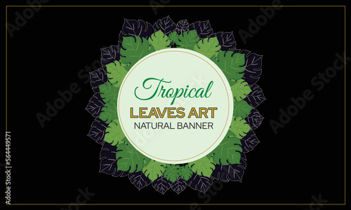 Essential oil plants label, round leaf badge with text, cosmetics spa health care aromatherapy, advertising, tropical banner tropical leaves banner illustration design