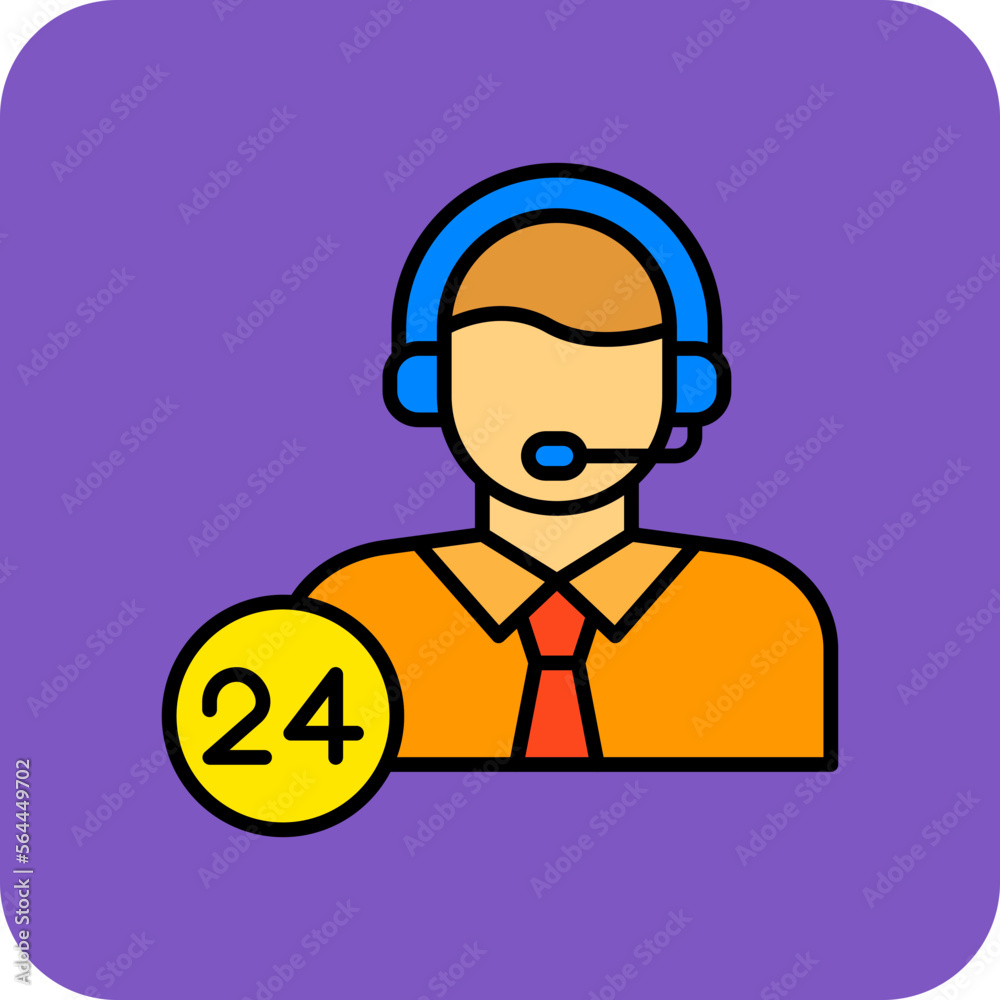 24 Hours Support Multicolor Round Corner Filled Line Icon