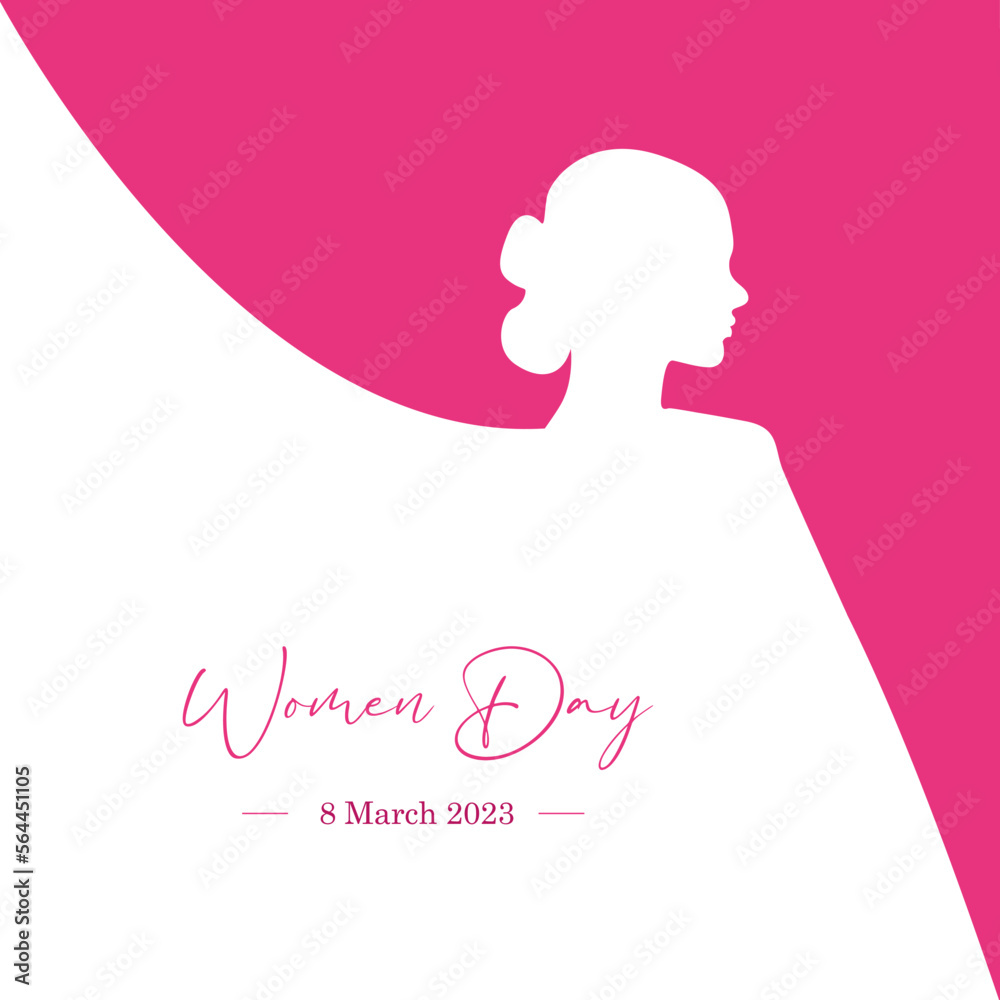 March 8th international women's day, with beautiful floral and woman silhouette elements, in pink and white colors. simple vector illustration