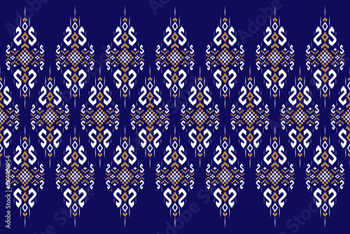 Indigo navy blue geometric traditional ethnic pattern Ikat seamless pattern border abstract design for fabric print cloth dress carpet curtains and sarong Aztec African Indian Indonesian 