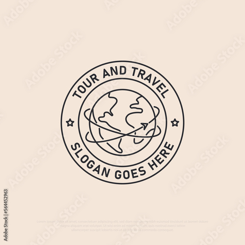 Global Tour and travel logo vector with line art style, best for travel, holiday, outdoor activity icon logo illustration