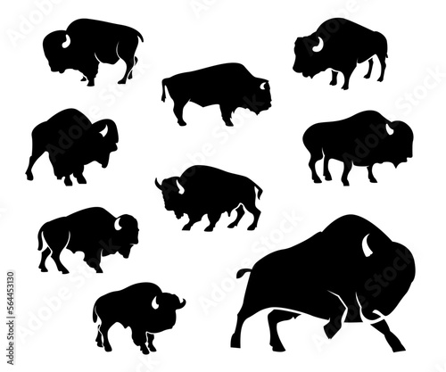silhouettes of animals, silhouette of bison, bisons vector photo
