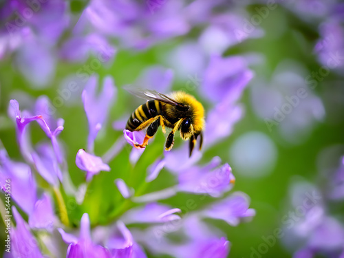 macro photography of a bee perched on a flower pollinating © Sebastian