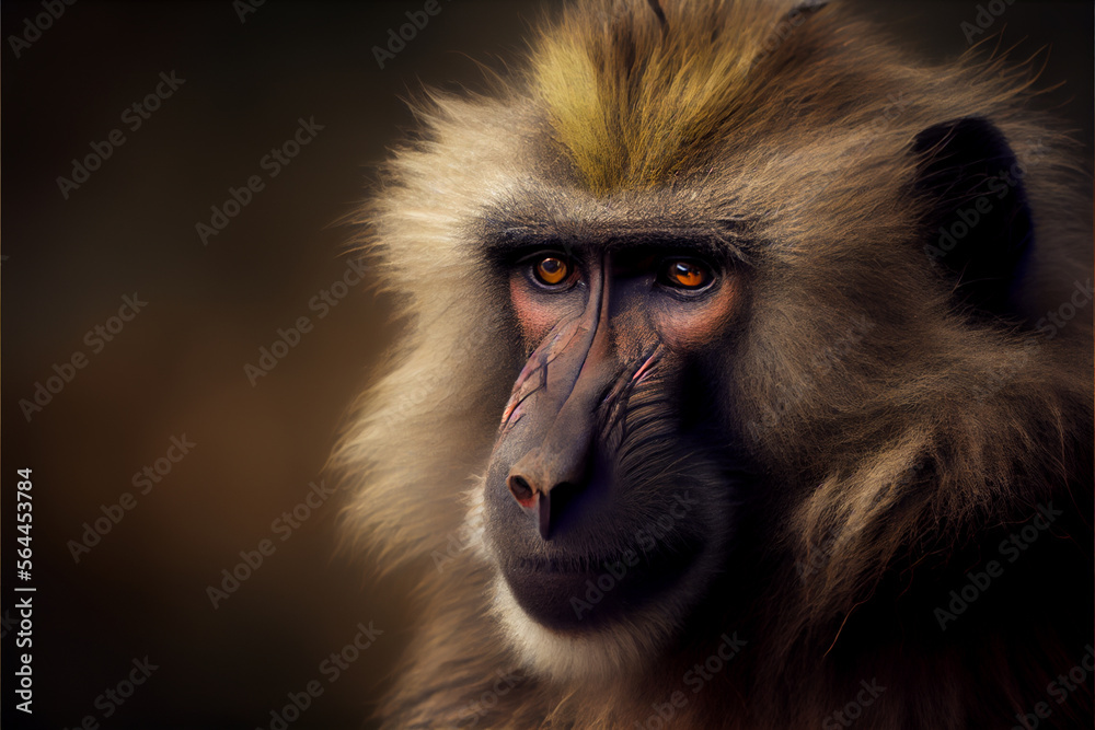 Close up portrait of a baboon; genereative AI. Close up portrait of a baboon; genereative AI.