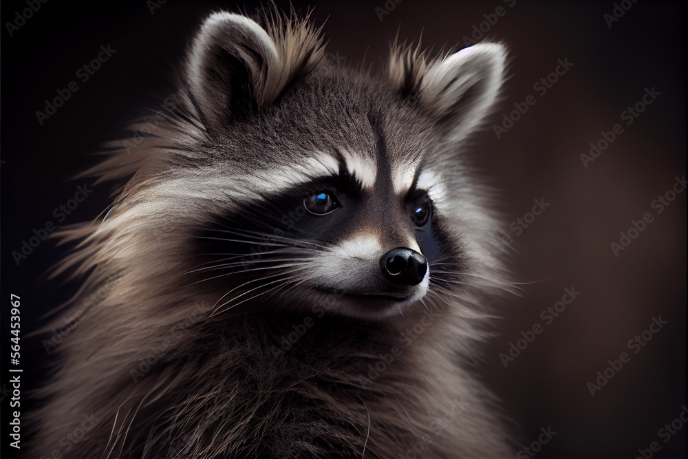 Close up portrait of a racoon; genereative AI.