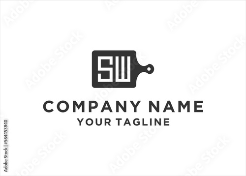 Kitchen logo concept with cutting board and initial SW letter template