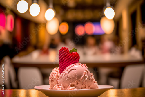 Delicious strawberry ice cream with a heart