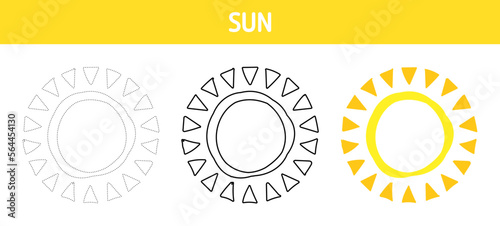 Sun tracing and coloring worksheet for kids