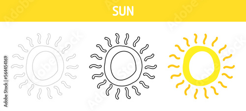 Sun tracing and coloring worksheet for kids