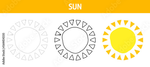 Sun tracing and coloring worksheet for kids