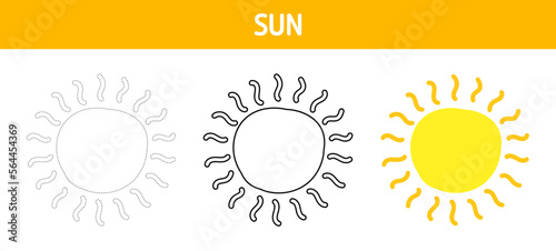 Sun tracing and coloring worksheet for kids