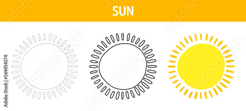 Sun tracing and coloring worksheet for kids