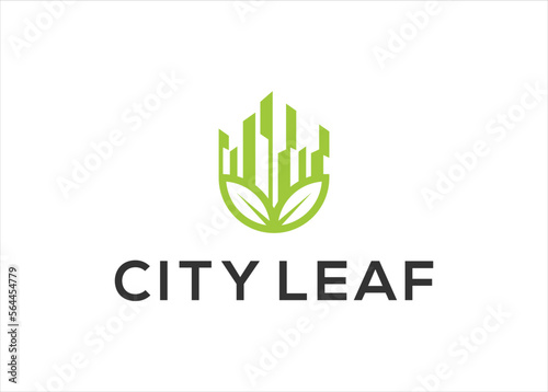 green leaf  city building logo design concept