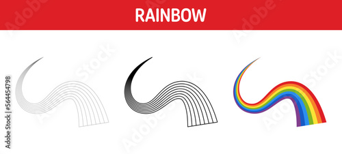 Rainbow tracing and coloring worksheet for kids