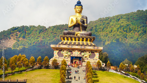 Big statue of Lord Buddha  Gautama Buddha in the Buddha Park of Ravangla in South Sikkim  India. Also known as Tathagata Tsal. A popular tourist attraction.