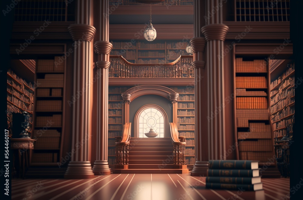 Naklejka premium library, rows of books, theme of reading and research made with generative ai, vintage style