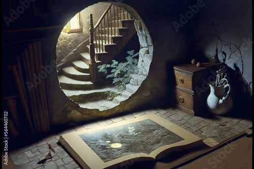 Fototapet Photorealistic scene from a passage in the book Memories Dreams Reflections an a