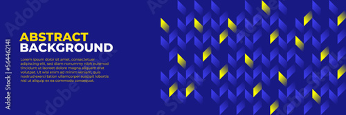 Abstract blue banner design vector, dynamic sporty horizontal background template with blue and yellow shapes for media promotion or web banner