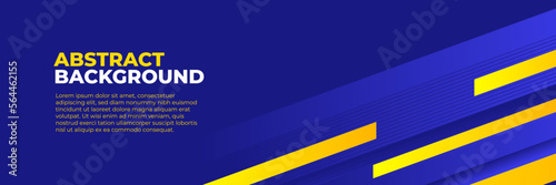 Abstract blue banner design vector, dynamic sporty horizontal background template with blue and yellow shapes for media promotion or web banner
