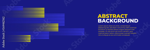 Abstract blue banner design vector, dynamic sporty horizontal background template with blue and yellow shapes for media promotion or web banner