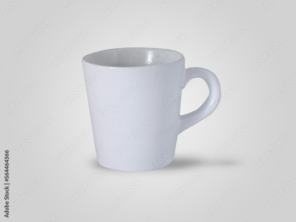 White coffee or tea mug template mock up with copy space, against light grey White coffee or tea mug template mock up with copy space, against light grey