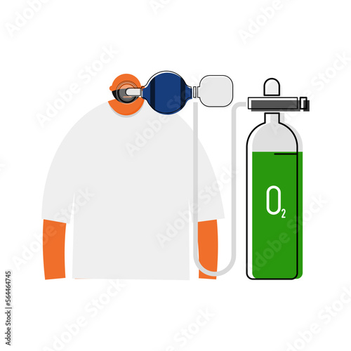 Cartoon characters of Medical treatment, positive pressure ventilation by bag valve mask in critical patient.
