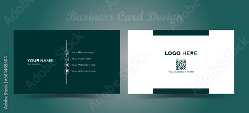 Minimal dark green business card design. Flat business card template. 