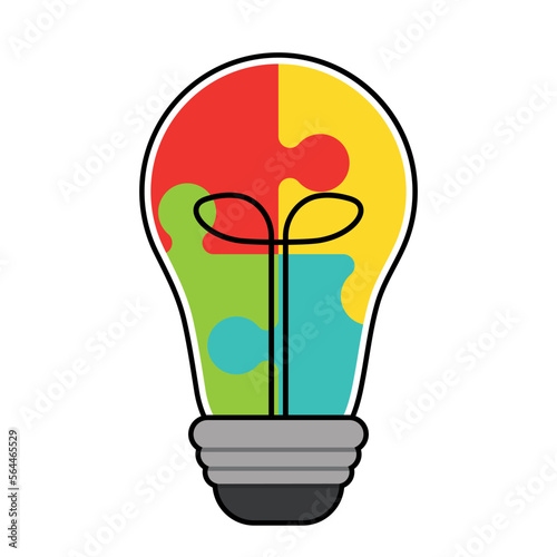 Animated Light bulb with a piece of puzzle autism awareness day icon vector illustration with black line and outline