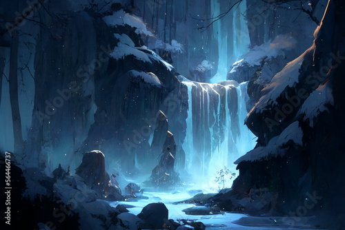 美麗で幻想的な雪国系背景のイラスト(AI generated image) © Game Material Store