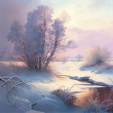 Winter Illustration oil on canvas painting effect Generative