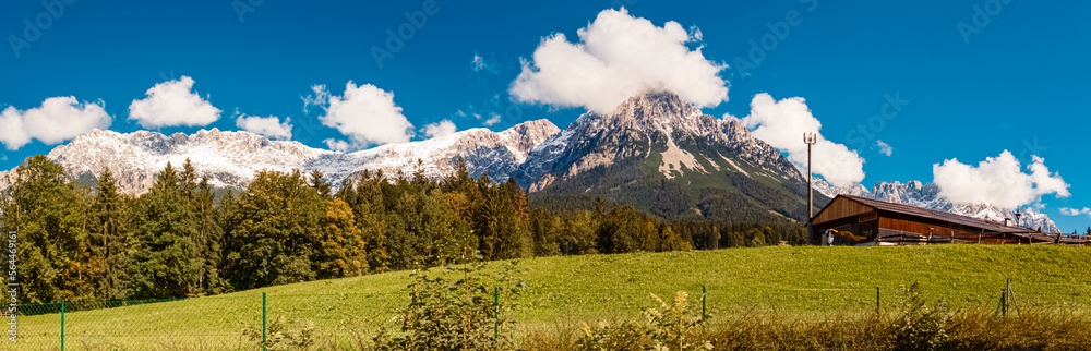 High resolution stitched panorama of a beautiful alpine summer view near Ellmau, Wilder Kaiser, Tyrol, Austria