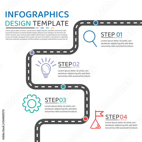 roadmap Infographic template. 4 Step timeline journey, calendar Flat simple infographics design template. presentation graph. Business concept with 4 options, road vector illustration.