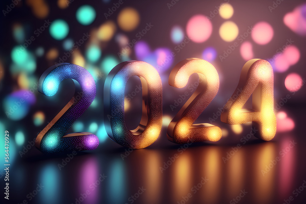New Year background bokeh light and the letters 2024 wallpaper, neural