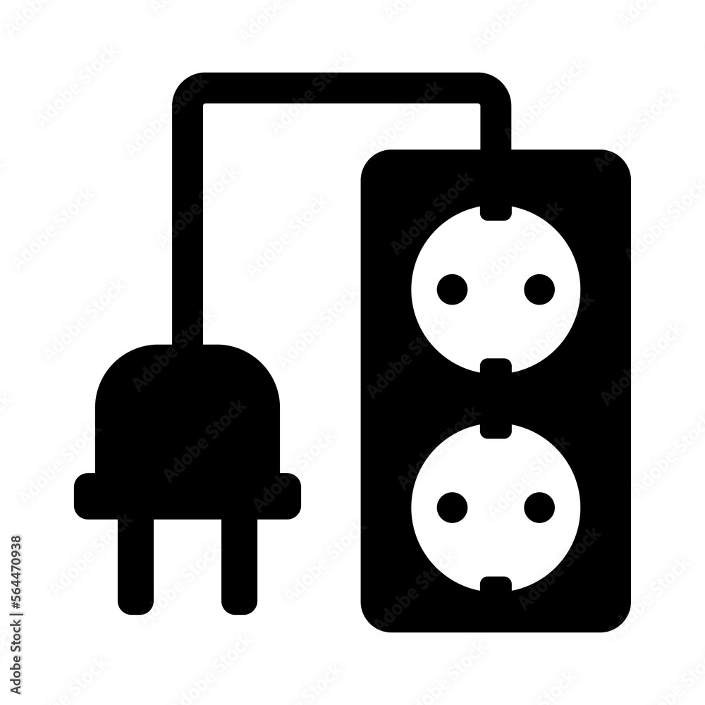 Electric plug and socket icon. Multiple electric power plug and sockets sign. Square shape. Isolated design for illustration or sticker template