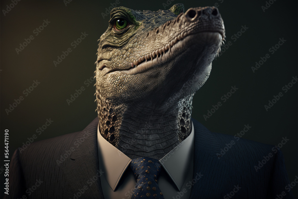 Portrait of a Crocodile dressed in a formal business suit, Generative AI