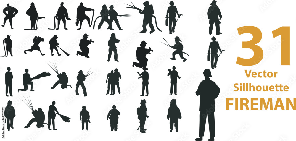vector set of fireman sillhouette with diferent style isolated on white background vector set of fireman sillhouette with diferent style isolated on white background