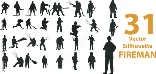 vector set of fireman sillhouette with diferent style isolated on white background