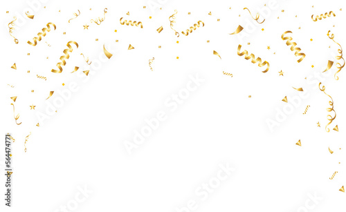 PNG. Gold confetti ribbons on transparent background. Celebration background party decoration frame template . luxury greeting rich card. Festive design